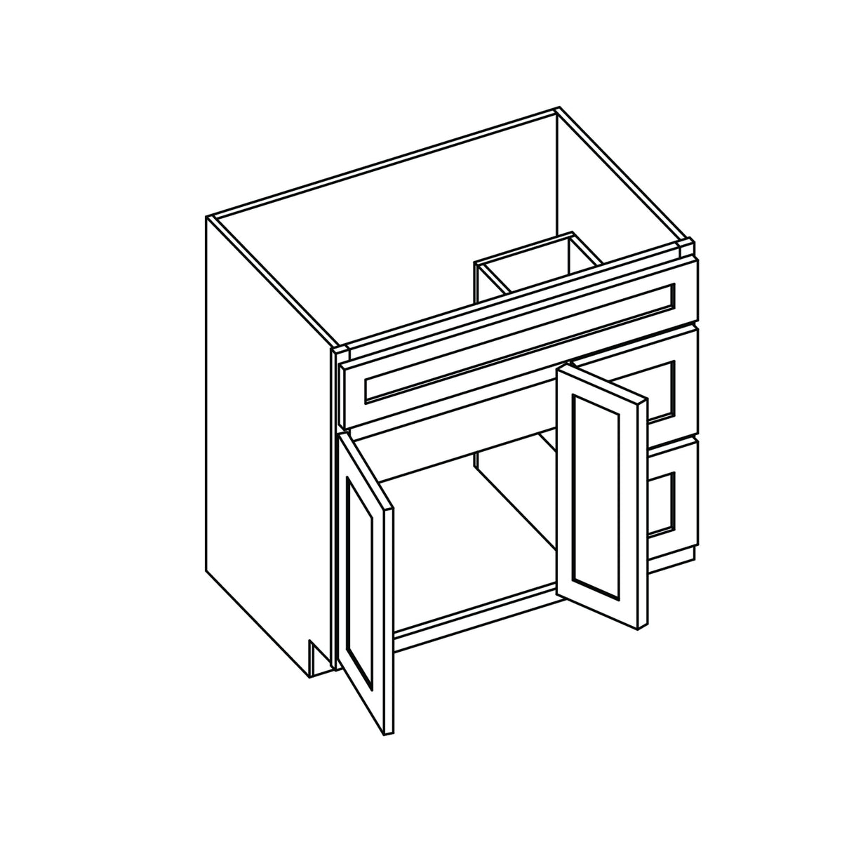 KCD Brooklyn Modern Gray Vanity Sink Base Right Drawer Stacking Cabinet - 36" W - line drawing