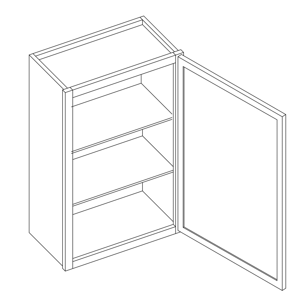 KCD Oslo Classic Walnut Single Door Wall Cabinet - 15" W x 30" H - line drawing