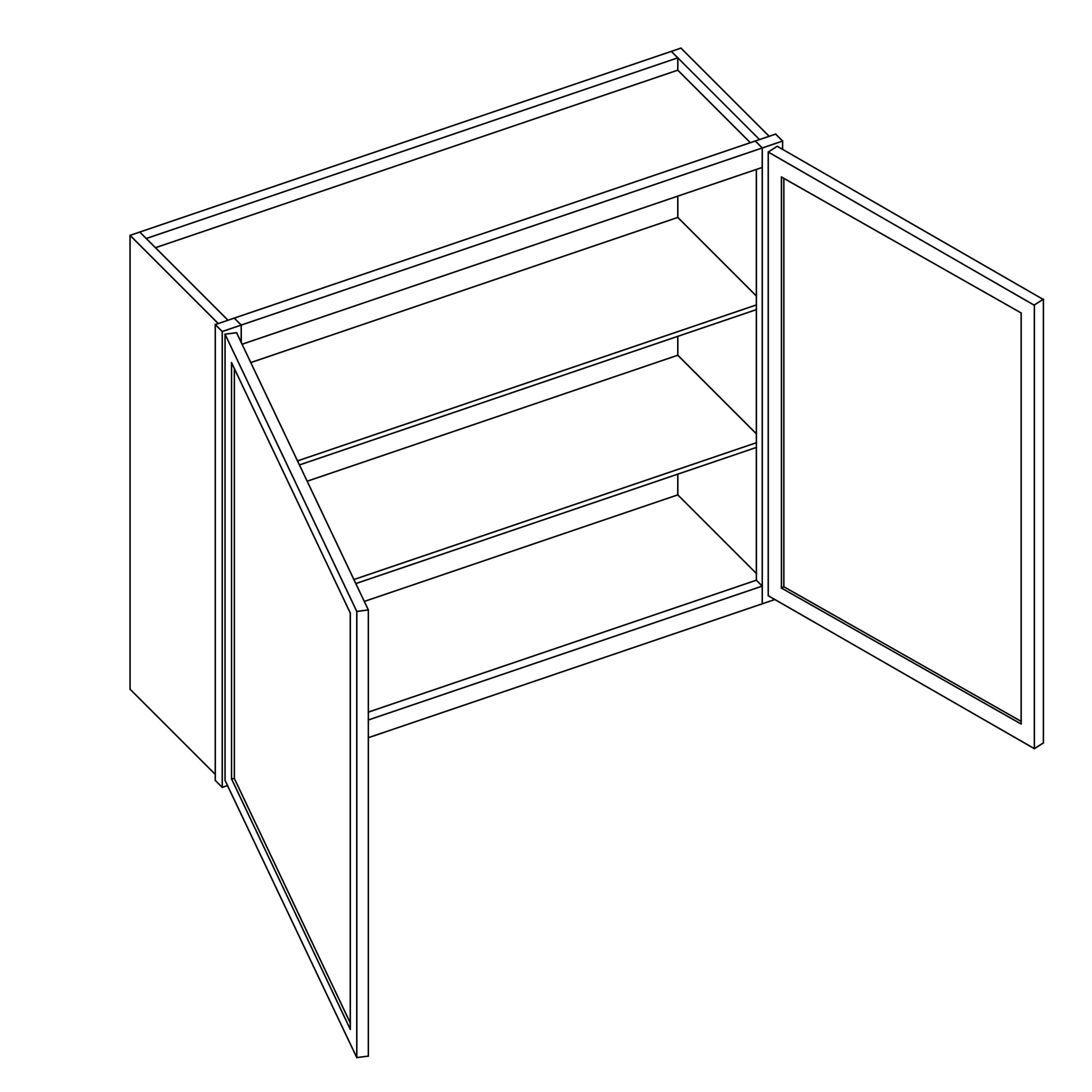 KCD Oslo White Double Door Wall Cabinet - 27" W x 30" H - line drawing
