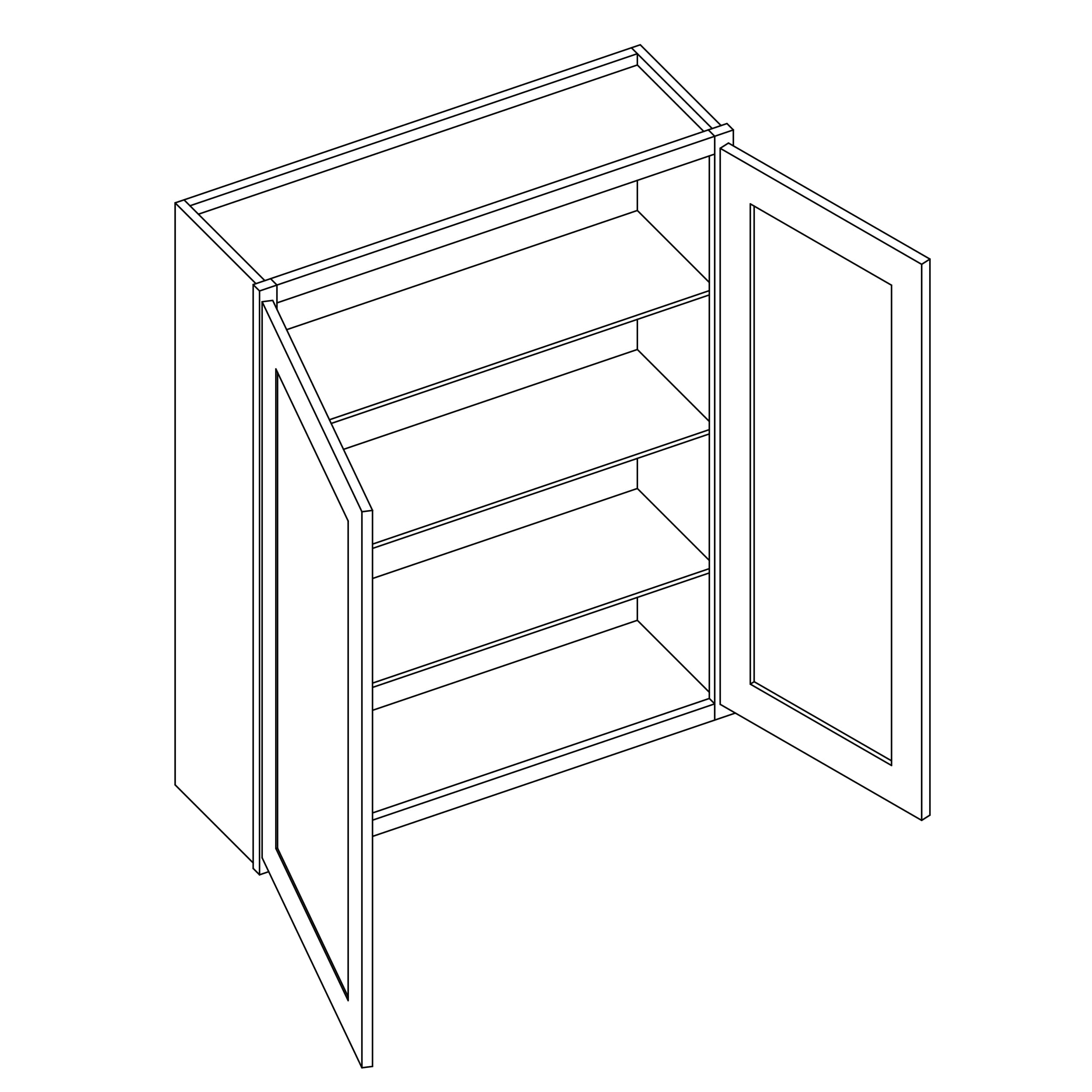 KCD Essential White Double Door Wall Cabinet - 30" W x 42" H - line drawing