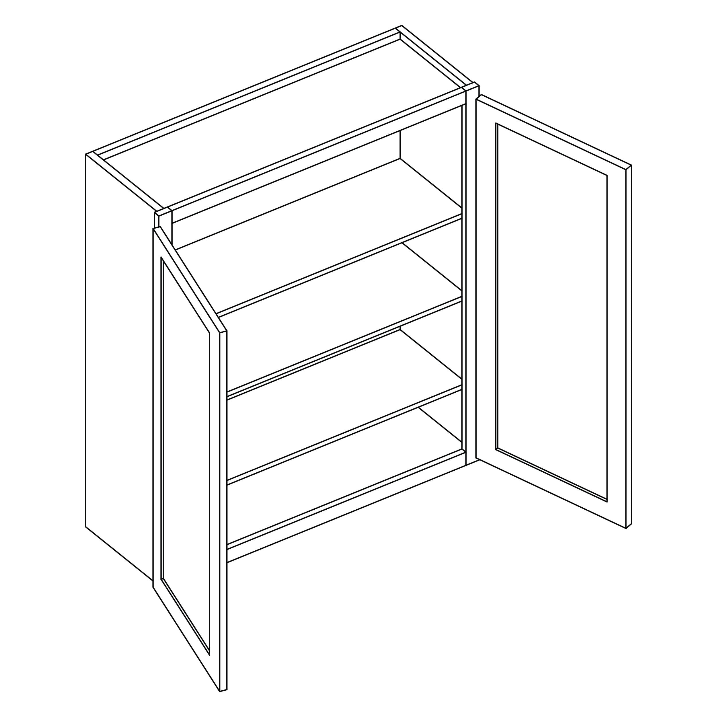 KCD Shaker Designer White Double Door Wall Cabinet - 24" W x 42" H - line drawing