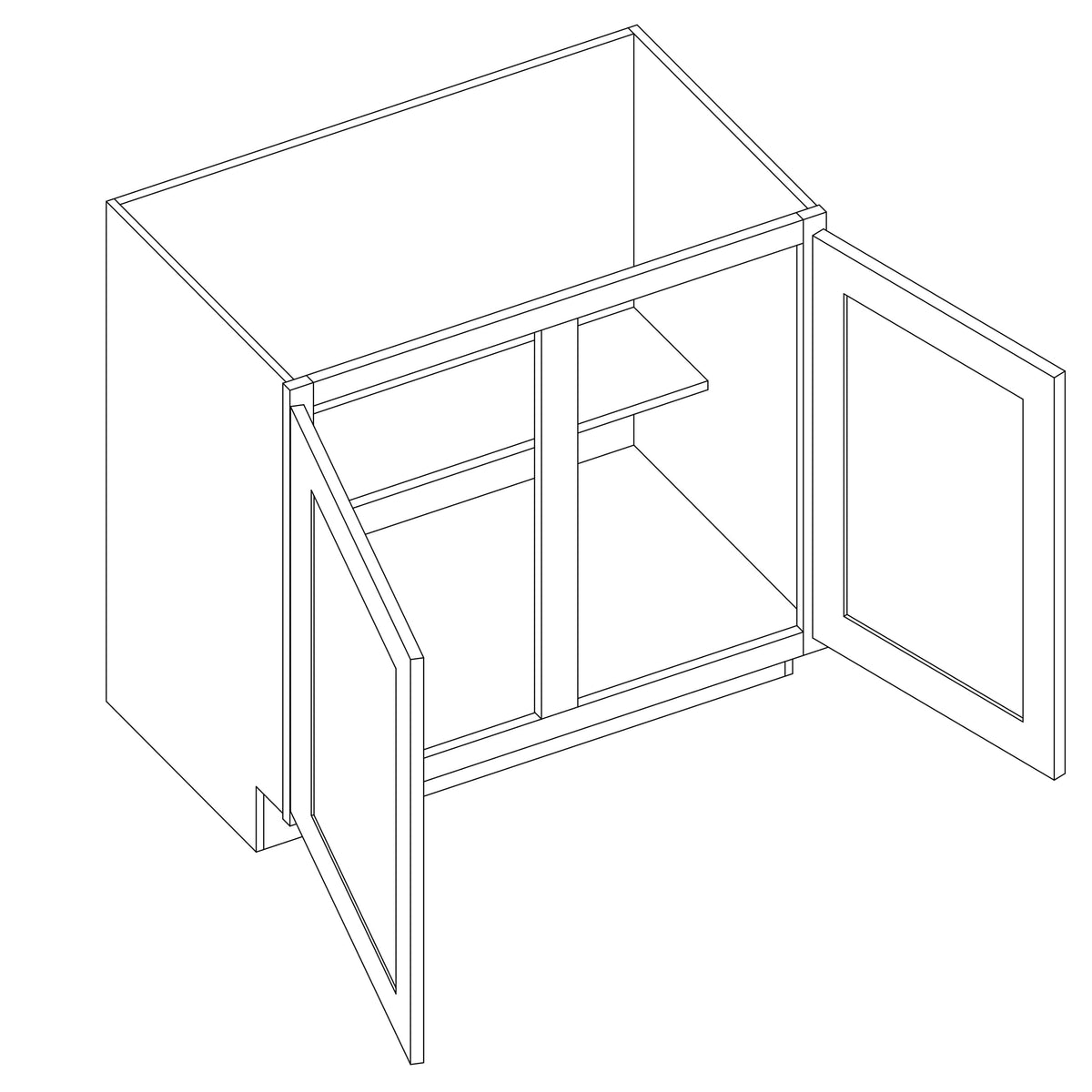KCD Shaker Moss Full Height Double Door Base Cabinet - 39" W - line drawing