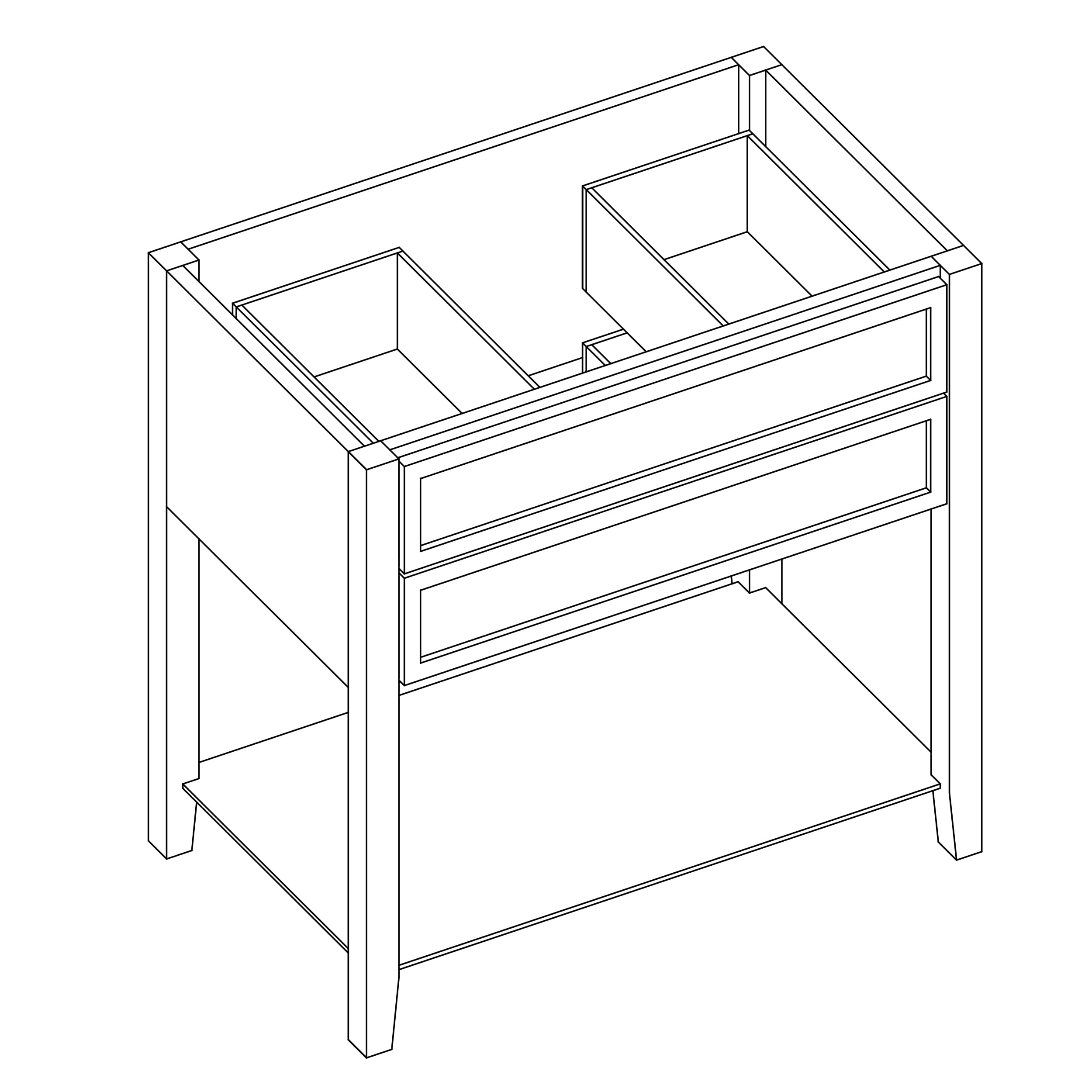 KCD Oslo White Open Shelf Vanity SB - 36" W - line drawing