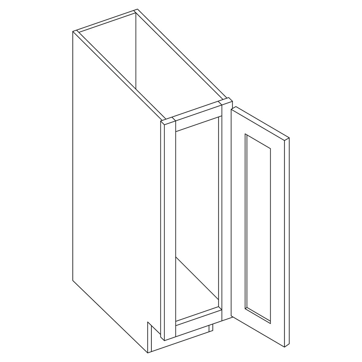 KCD Brooklyn Bright White Single Door Full Height Base Cabinet - 9" W - line drawing