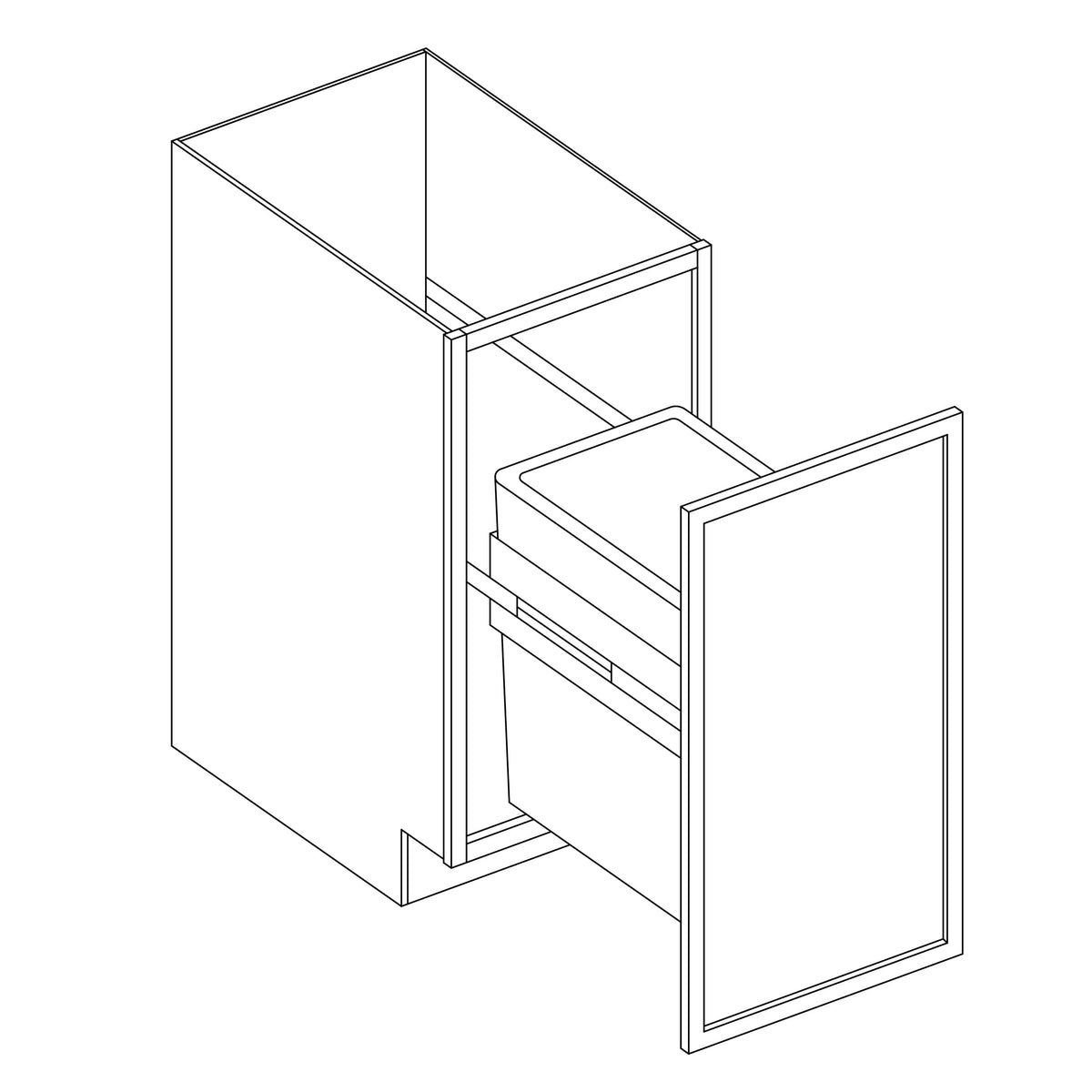 KCD Oslo White Trash Can Base w/ Full Ht Door - 18" W - line drawing