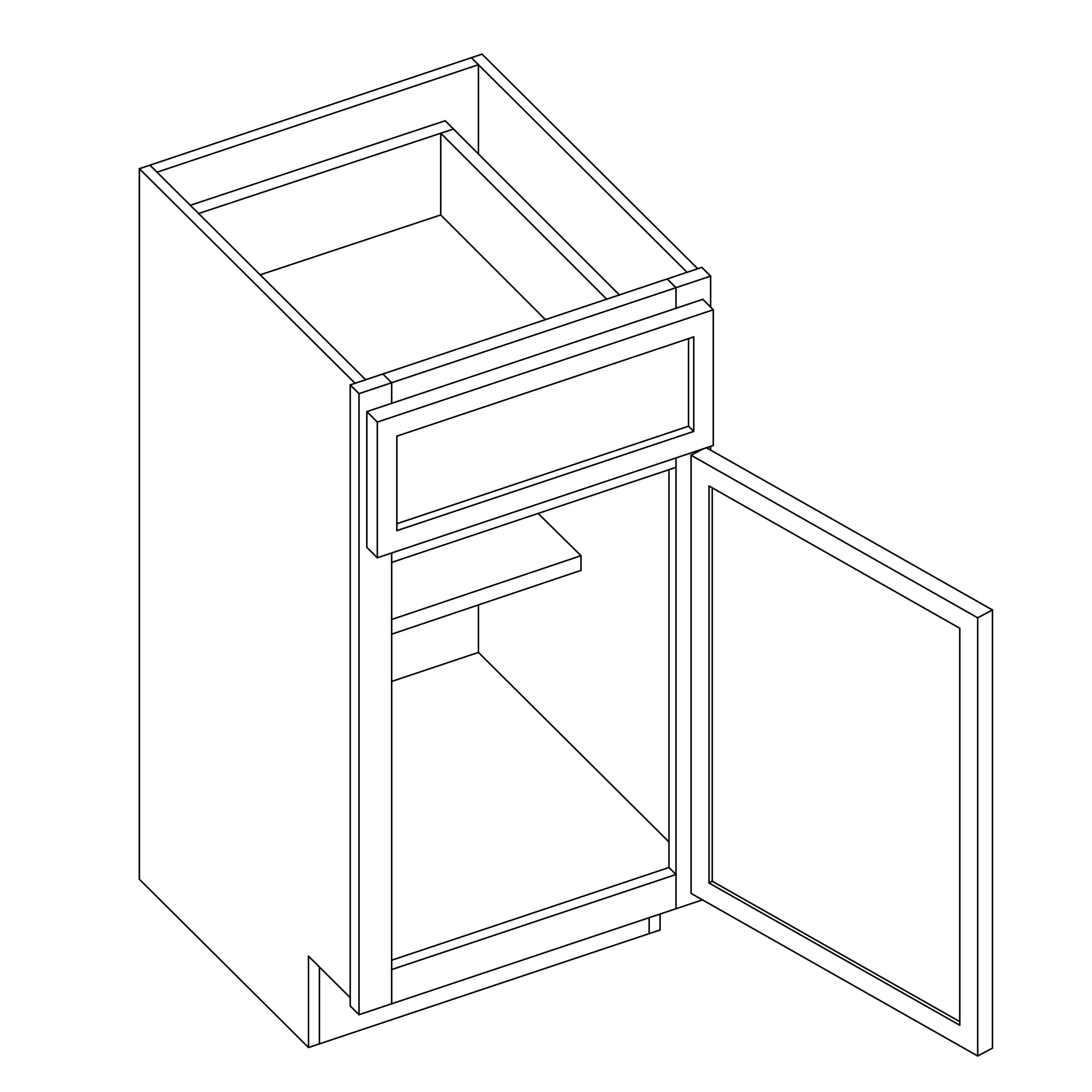 KCD Oslo Oak Single Door Base Vanity - 18" W - line drawing