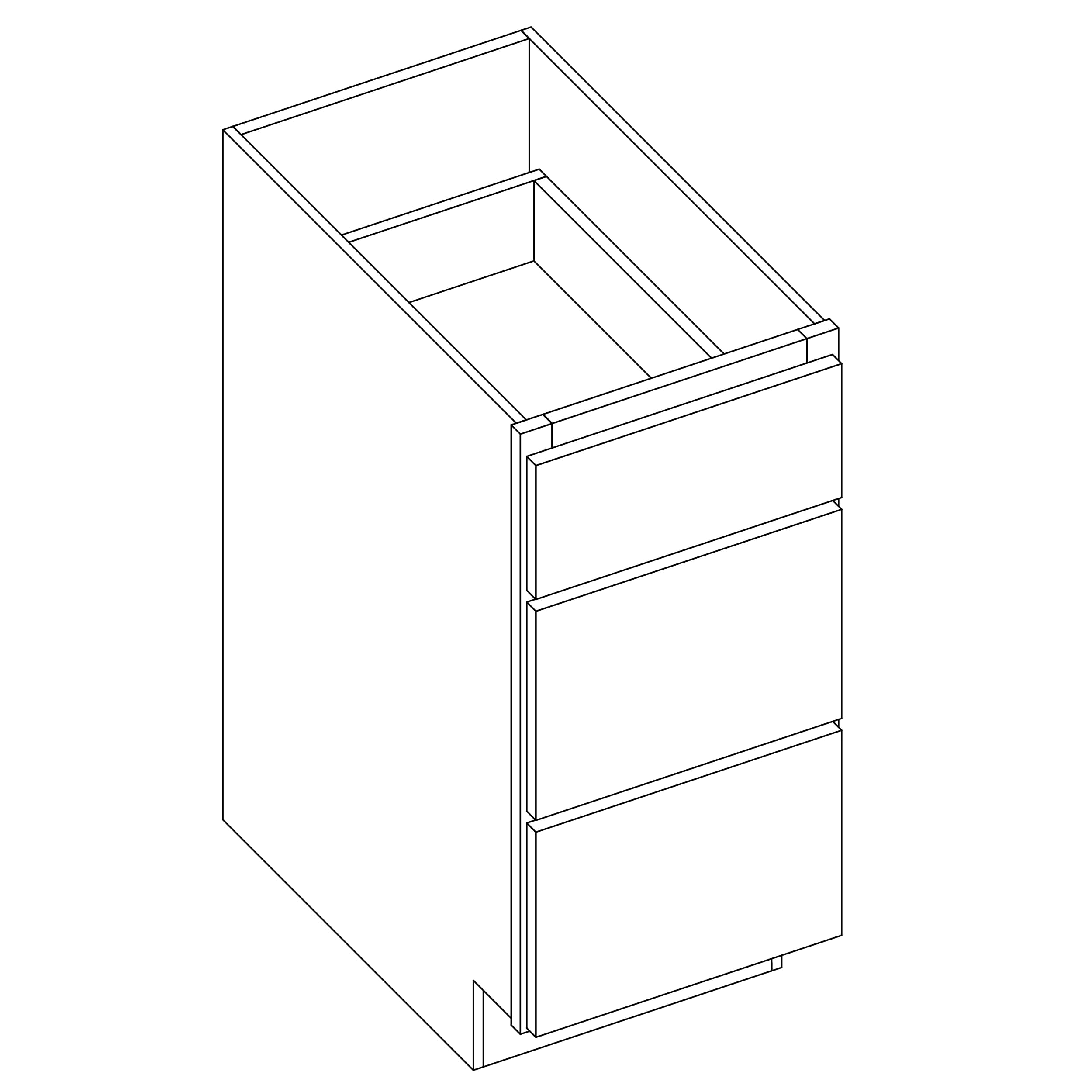 KCD Essential White Drawer Base Cabinet - 15" W - Reduced Height - line drawing