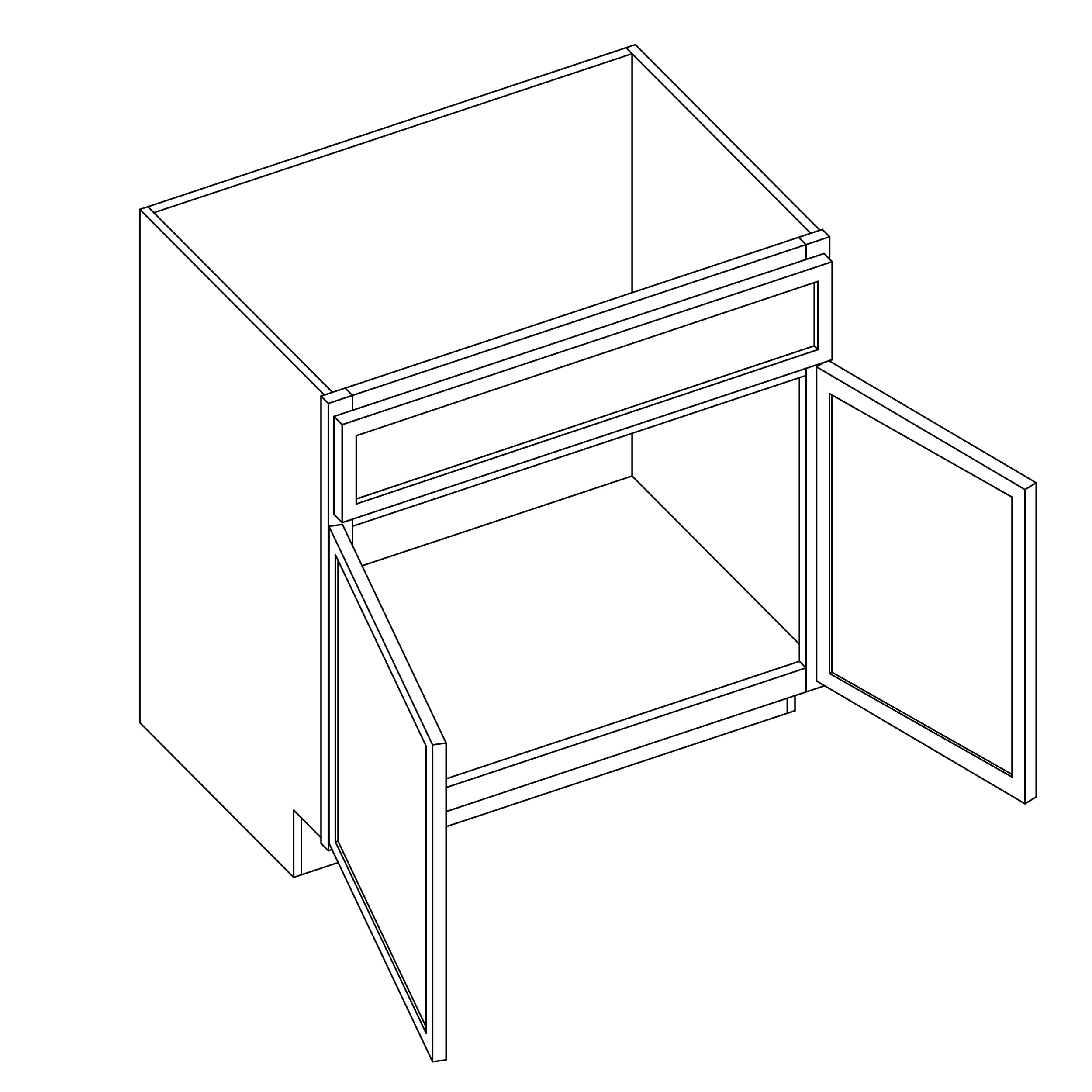 KCD Oslo Oak Sink Base Cabinet - 36" W - line drawing