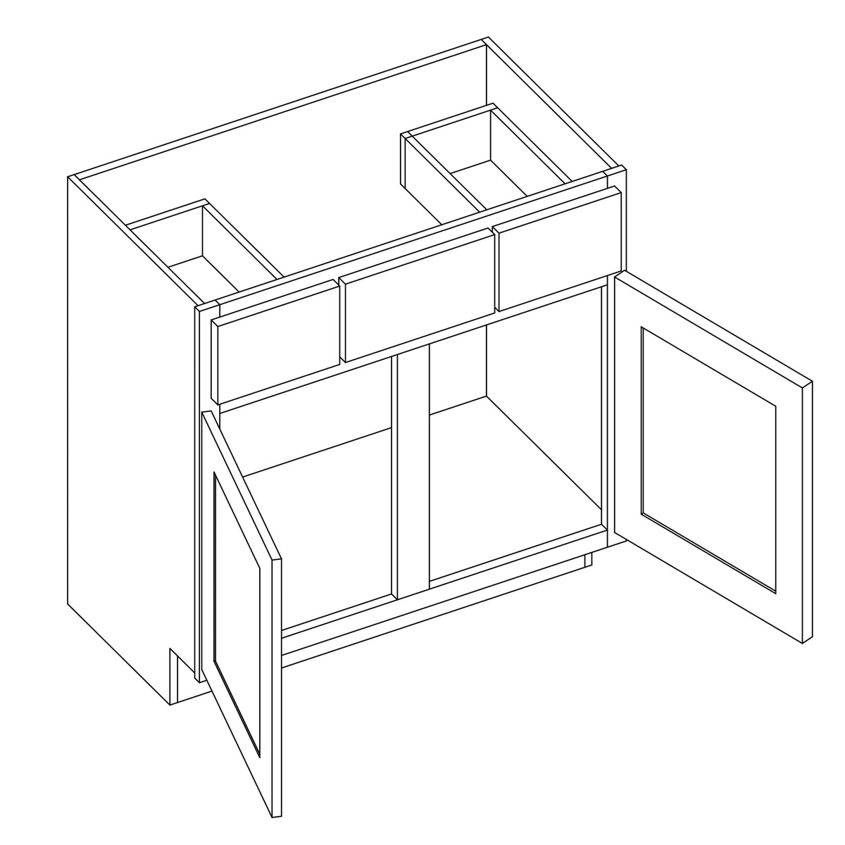 KCD Essential White Vanity Sink Base - 48" W - line drawing