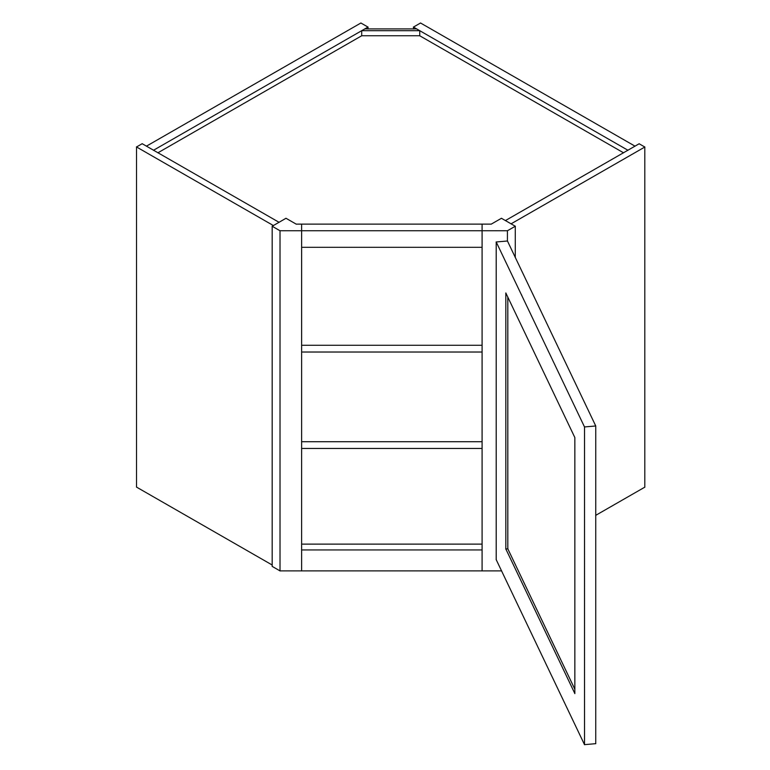 KCD Essential White Corner Wall Cabinet - 24" W x 36" H - line drawing