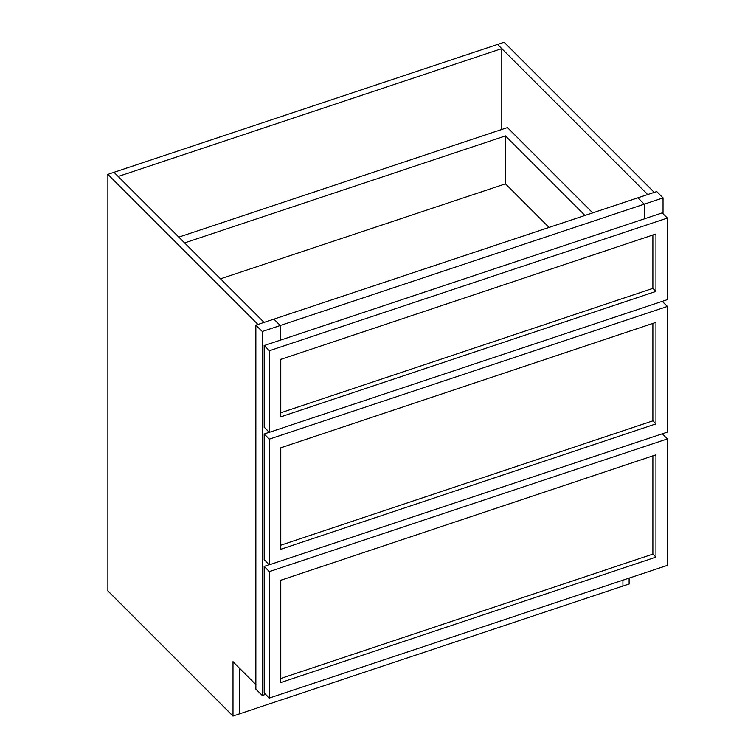 KCD Oslo White Drawer Base Cabinet - 36" W - line drawing