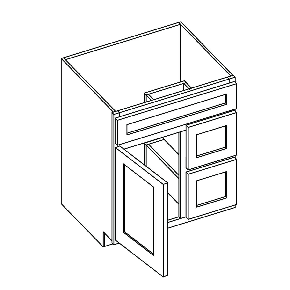 KCD Brooklyn Midnight Vanity Sink Base Right Drawer Stacking Cabinet - 30" W - line drawing