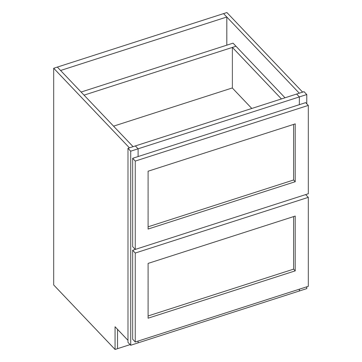 KCD Brooklyn Bright White 2 Drawer Base Cabinet - 36" W - line drawing