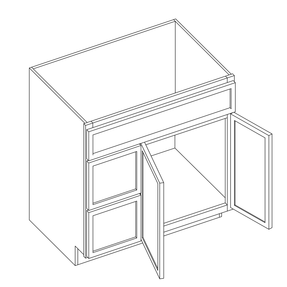 KCD Oslo Oak Vanity Sink Base Left Drawer Stacking Cabinet - 36" W - line drawing