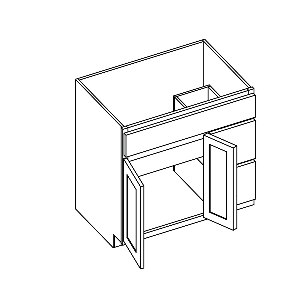 KCD Shaker Designer White Slab Vanity Sink Base Right Drawer Stacking Cabinet - 36" W - line drawing