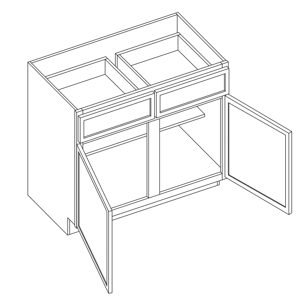 KCD Oslo Oak Double Door Standard Base Cabinet - 39" W - line drawing