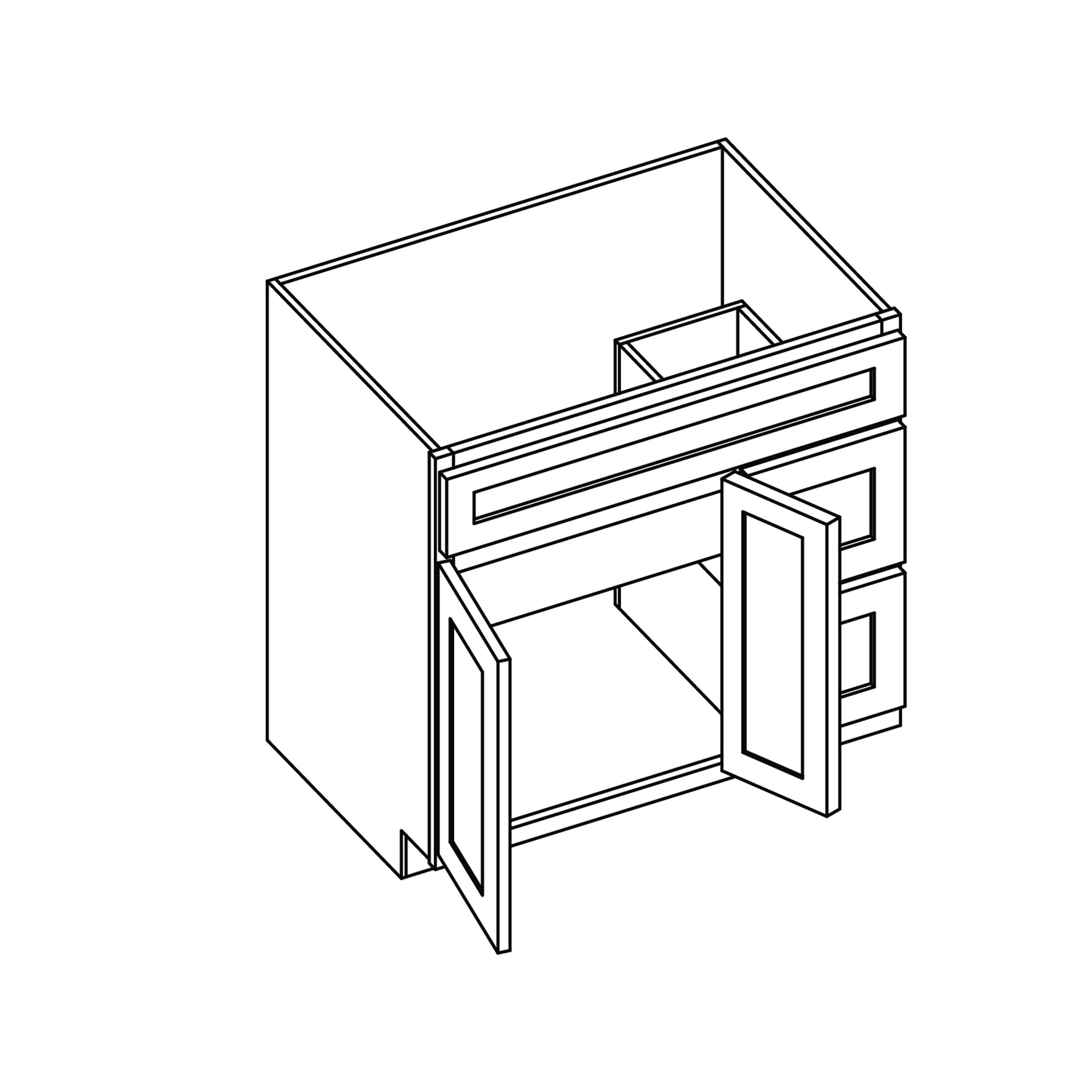 KCD Brooklyn Fawn Vanity Sink Base Right Drawer Stacking Cabinet - 36" W - line drawing