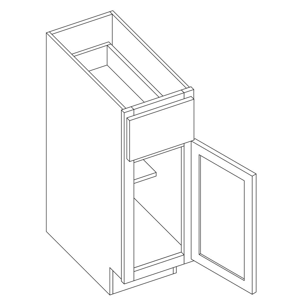KCD Essential White Single Door Standard Base Cabinet - 12" W - Reduced Height - line drawing