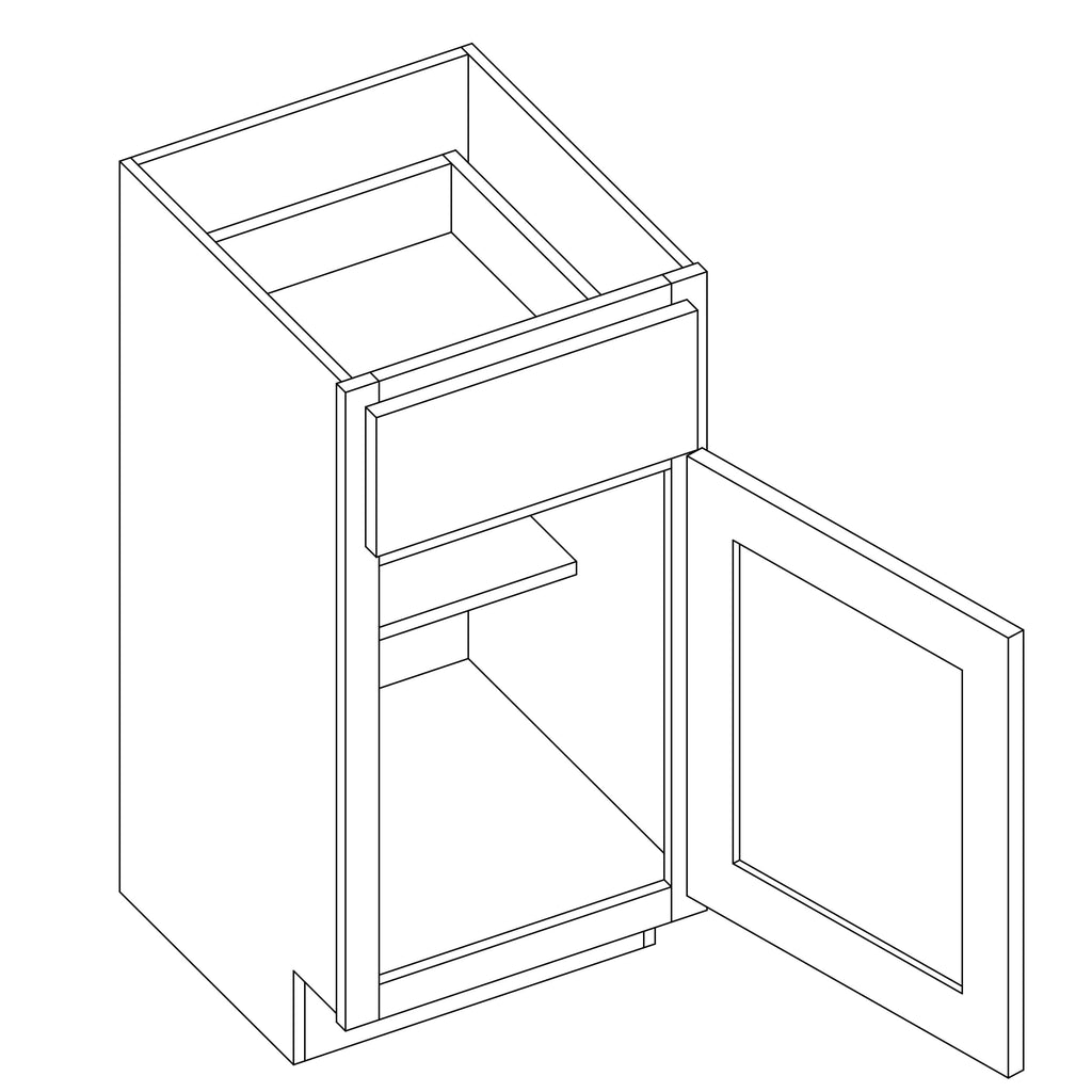 KCD Essential White Single Door Base Vanity - 15" W - line drawing