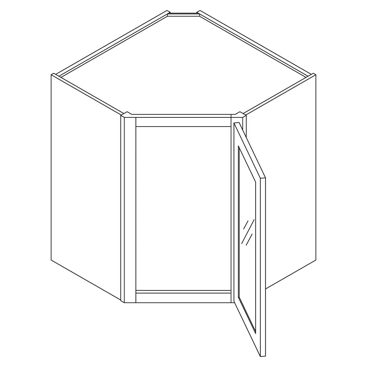 KCD Shaker Designer White 15" Corner Wall Stacking Cabinets - 24" W - line drawing