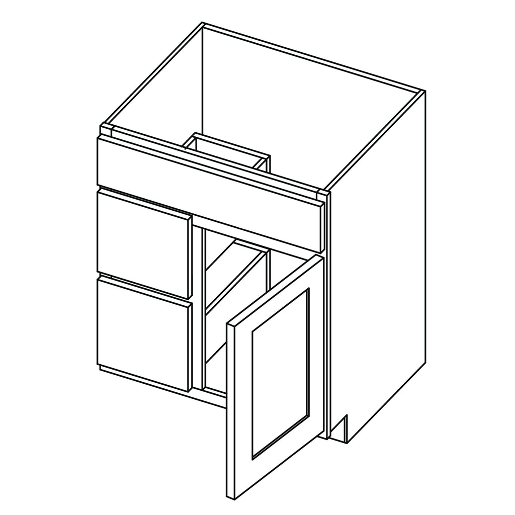 KCD Shaker Designer White Slab Vanity Sink Base Left Drawer Stacking Cabinet - 30" W - line drawing