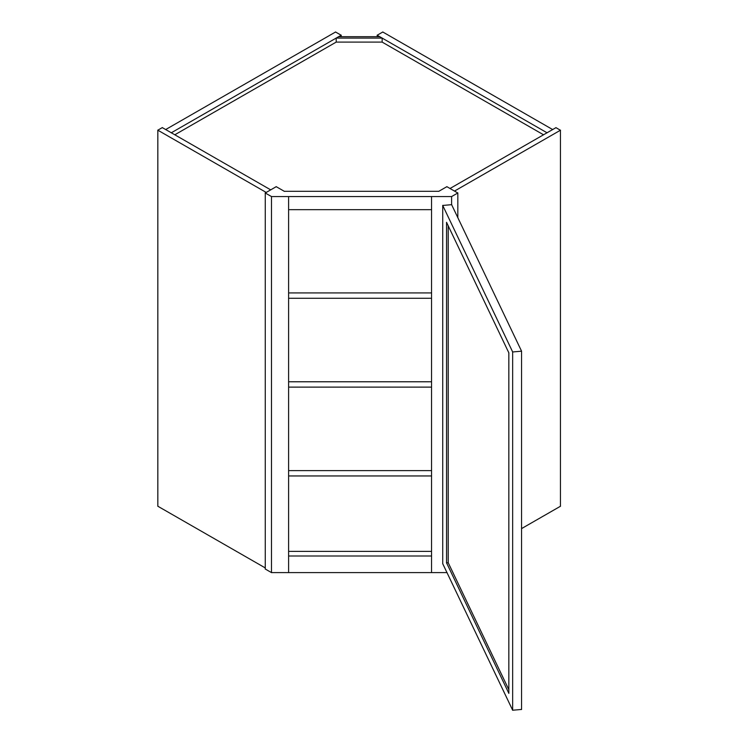 KCD Oslo White Corner Wall Cabinet - 24" W x 42" H - line drawing