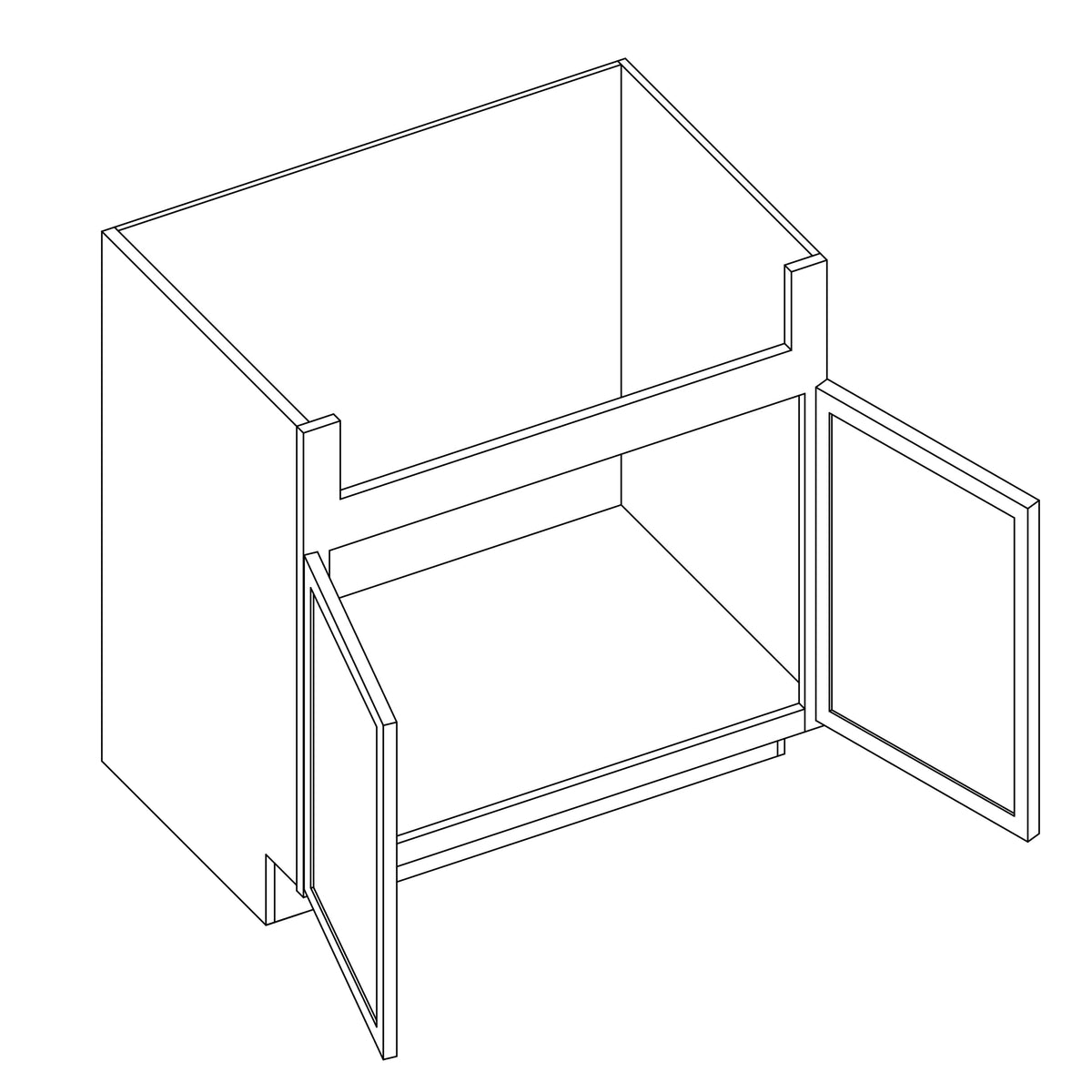 KCD Oslo Classic Walnut Farm Sink Base Cabinet - 36" W - line drawing