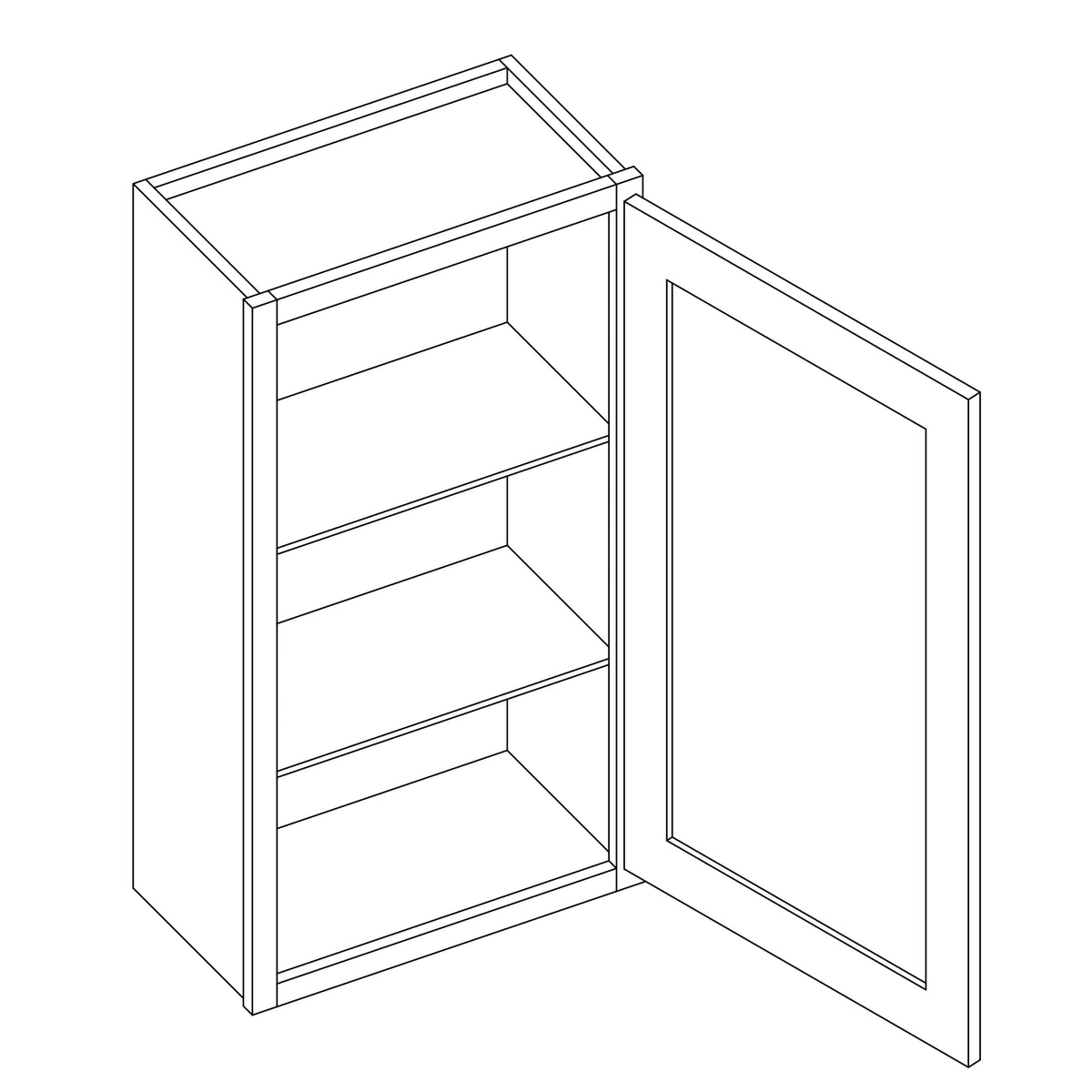 KCD Essential White Single Door Wall Cabinet - 15" W x 30" H - line drawing