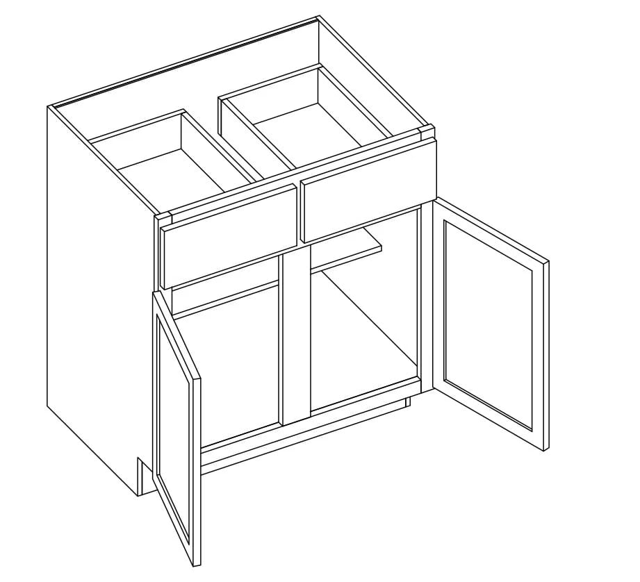 KCD Shaker Designer White Slab Double Door Standard Base Cabinet - 42" W - line drawing