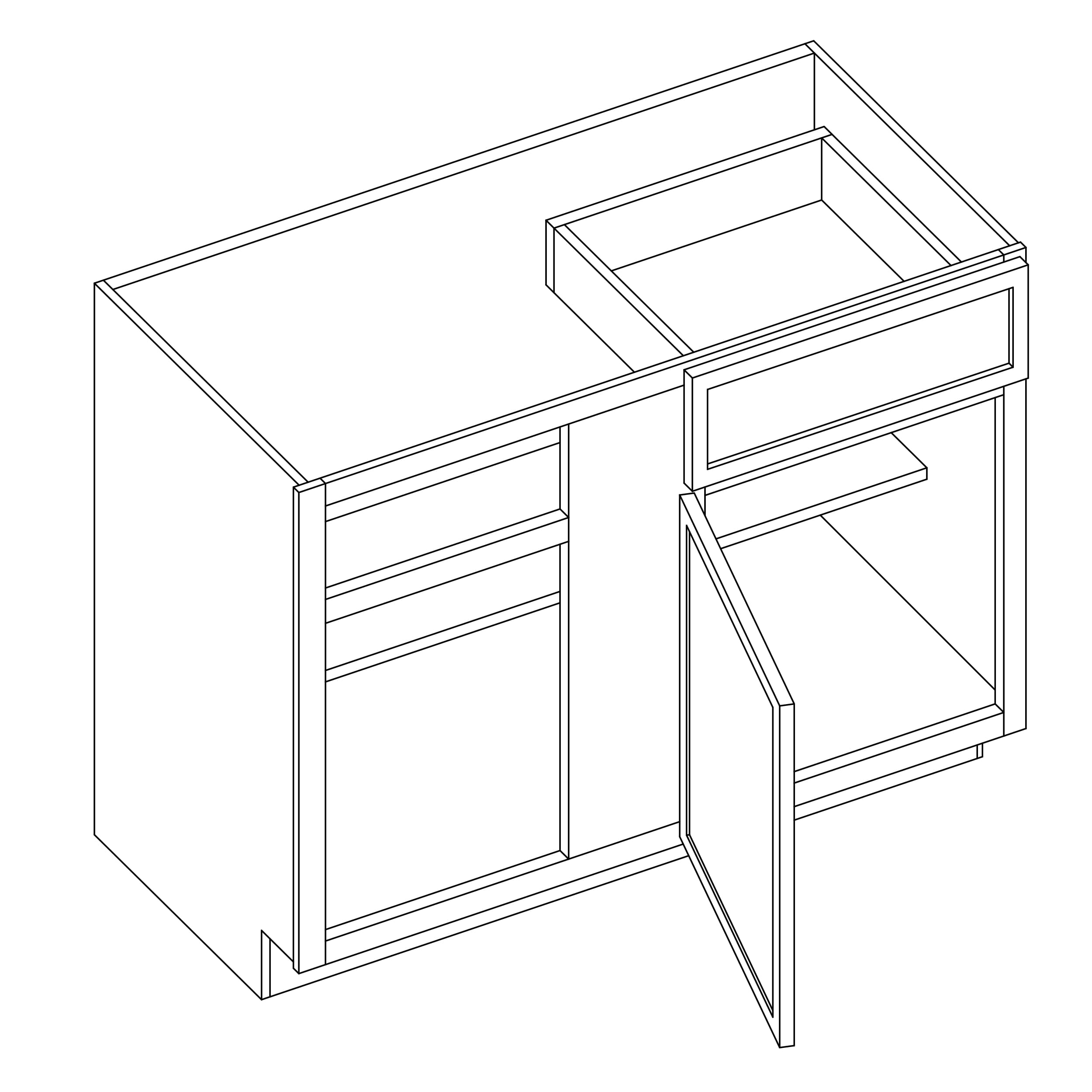 KCD Oslo Classic Walnut Blind Base Cabinet for 42" to 45" Space - 36" W - line drawing
