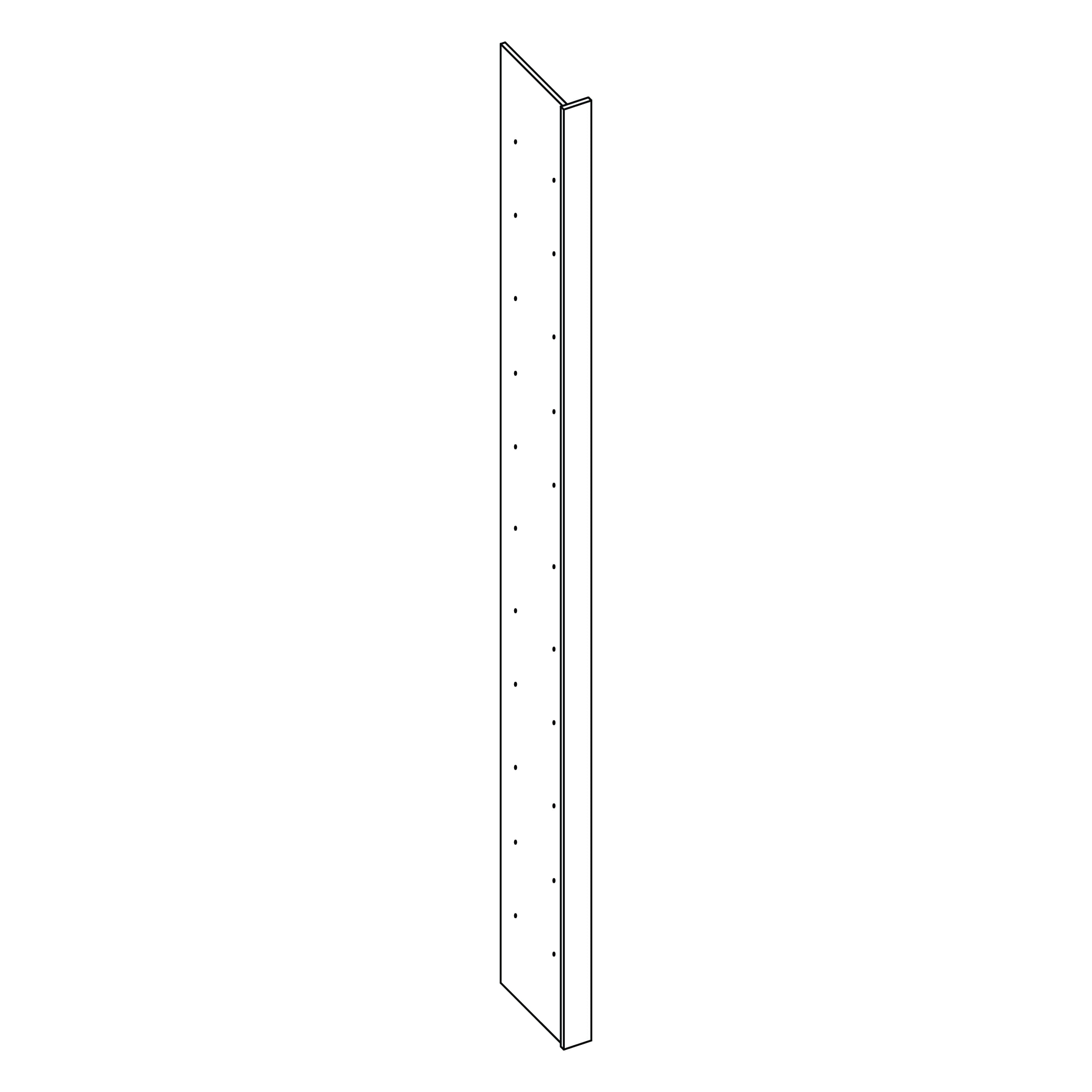 KCD Essential White Book Case End - 1.5" W x 96" H x 15" D - line drawing