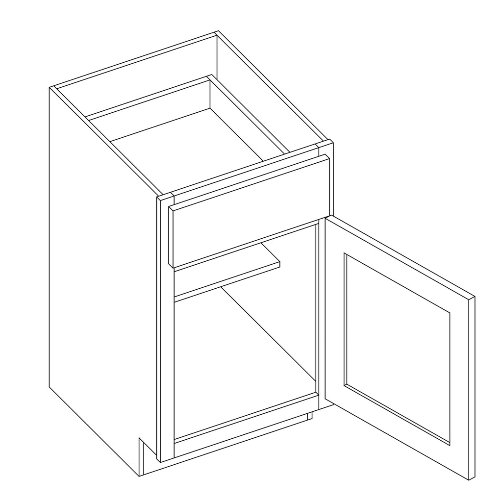 KCD Essential Gray Single Door Standard Base Cabinet - 12" W - line drawing