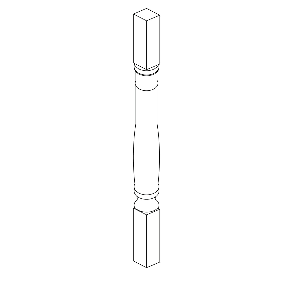 KCD Shaker Designer White Turned Post - 5" W x 35.5" H - line drawing