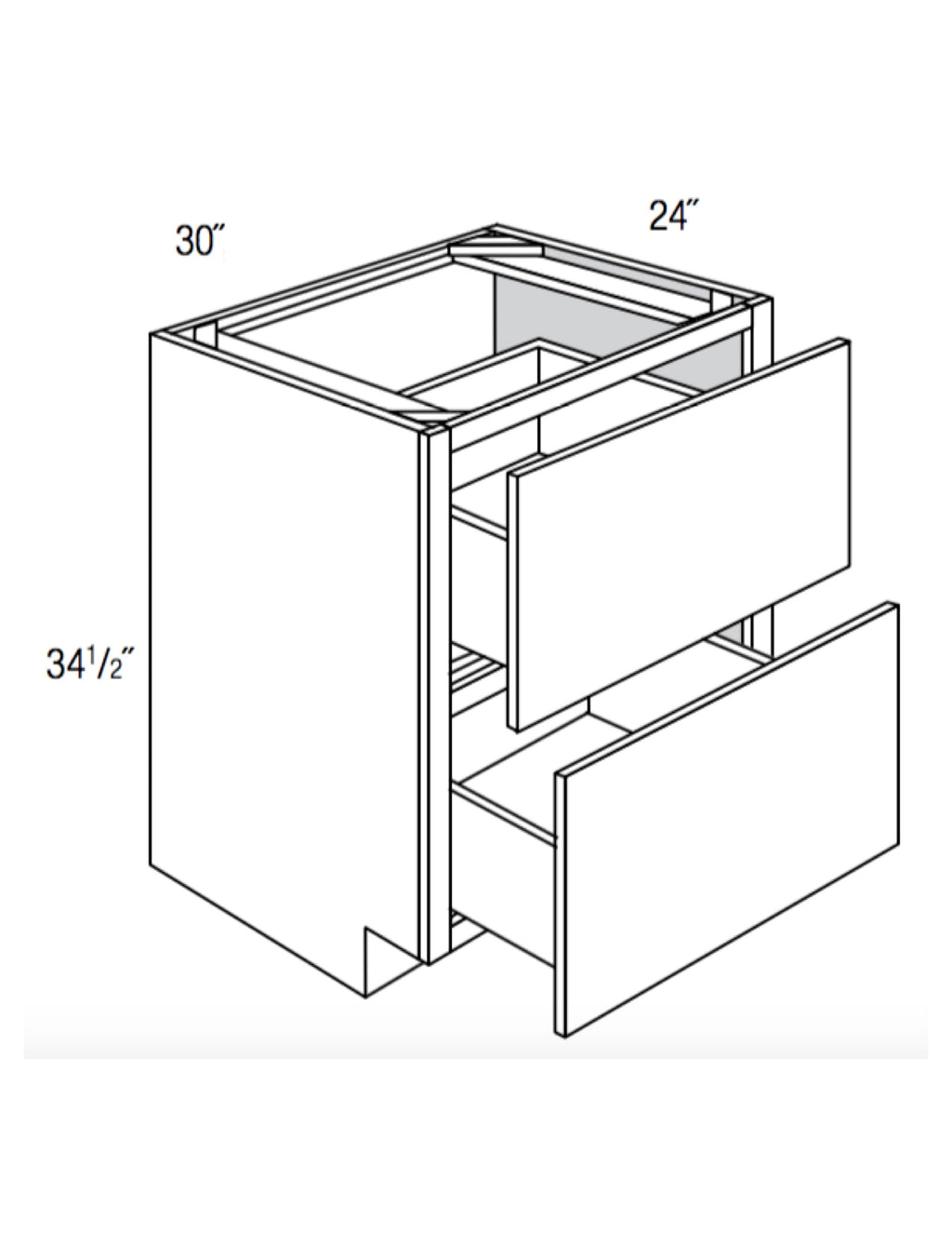 DB30-2 - Assembled Smoky Gray Double Shaker - 2 DRAWERS BASE 30" - 30" X 34 1/2" X 24"
