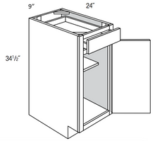 B09R - Assembled Smoky Gray Double Shaker - Base Cabinet - Single Door/Drawer - 9"W x 34.5"H x 24" - Hinges on Right