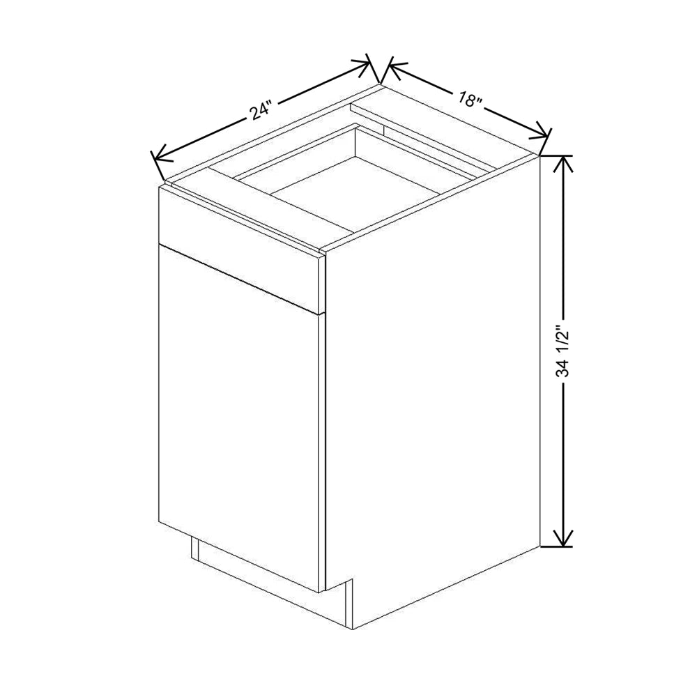 CNC Luxor Misty Grey 18" W Single Door Base Cabinet W/ 2 Pullout Shelf