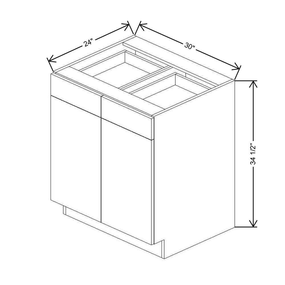 CNC Luxor Smoky Grey 30" W 2 Drawer Double Door Base Cabinet