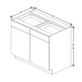 CNC Luxor Smoky Grey 42" W 2 Drawer Double Door Base Cabinet W/ 1 Pullout Shelf