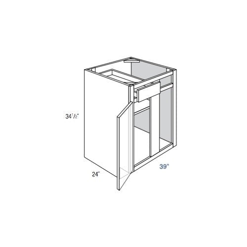 BBC39R - Assembled Cream White Shaker - Blind Base Cabinet - Single Door/Drawer - 39W x 34.5"H x 24"D - Right Side Blind