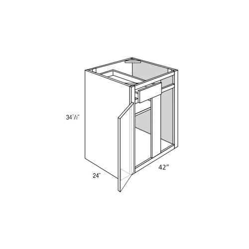 BBC42R - Assembled Cream White Shaker - Blind Base Cabinet - Single Door/Drawer - 42W x 34.5"H x 24"D - Right Side Blind