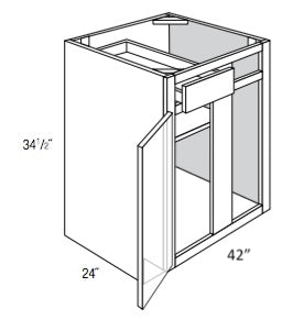 BBC42R - RTA Unfinished Shaker - Blind Base Cabinet - Single Door/Drawer - 42W x 34.5"H x 24"D - Right Side Blind