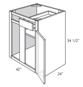 BBC42 - RTA Toffee Shaker - Blind Base Cabinet - Single Door/Drawer - 42W x 34.5"H x 24"D