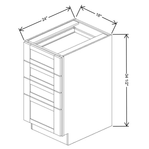 Fabuwood Allure Echo Cloud White 18" W X 34 1/2" H X 24" D 4 Drawer Base Cabinet