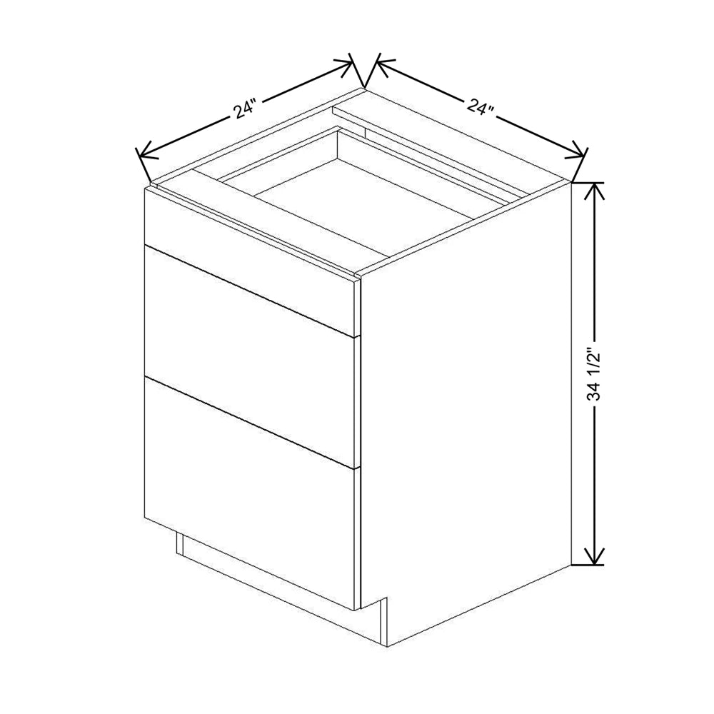 CNC Luxor White 24" W 3 Drawer Base Cabinet