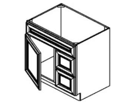FA3021DL - RTA Unfinished Shaker - Vanity Combo Base Cabinet - VANITY 30" X 21" DOOR ON THE LEFT - 30"W x 34.5"H x 21"D