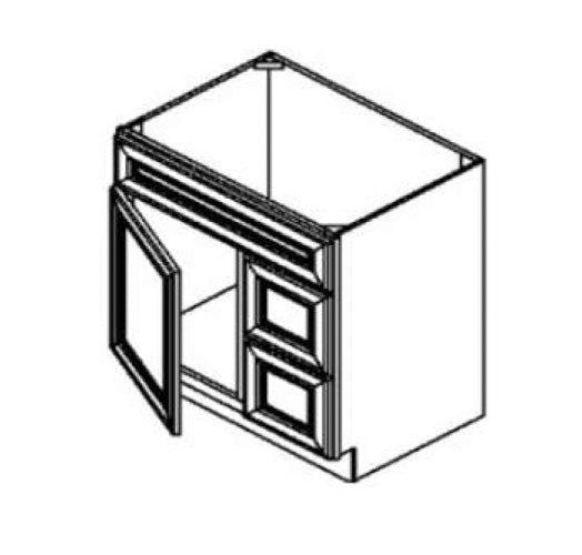 FA3021DL - Assembled Aria Blue Shaker - Vanity Combo Base Cabinet - VANITY 30" X 21" DOOR ON THE LEFT - 30"W x 34.5"H x 21"D