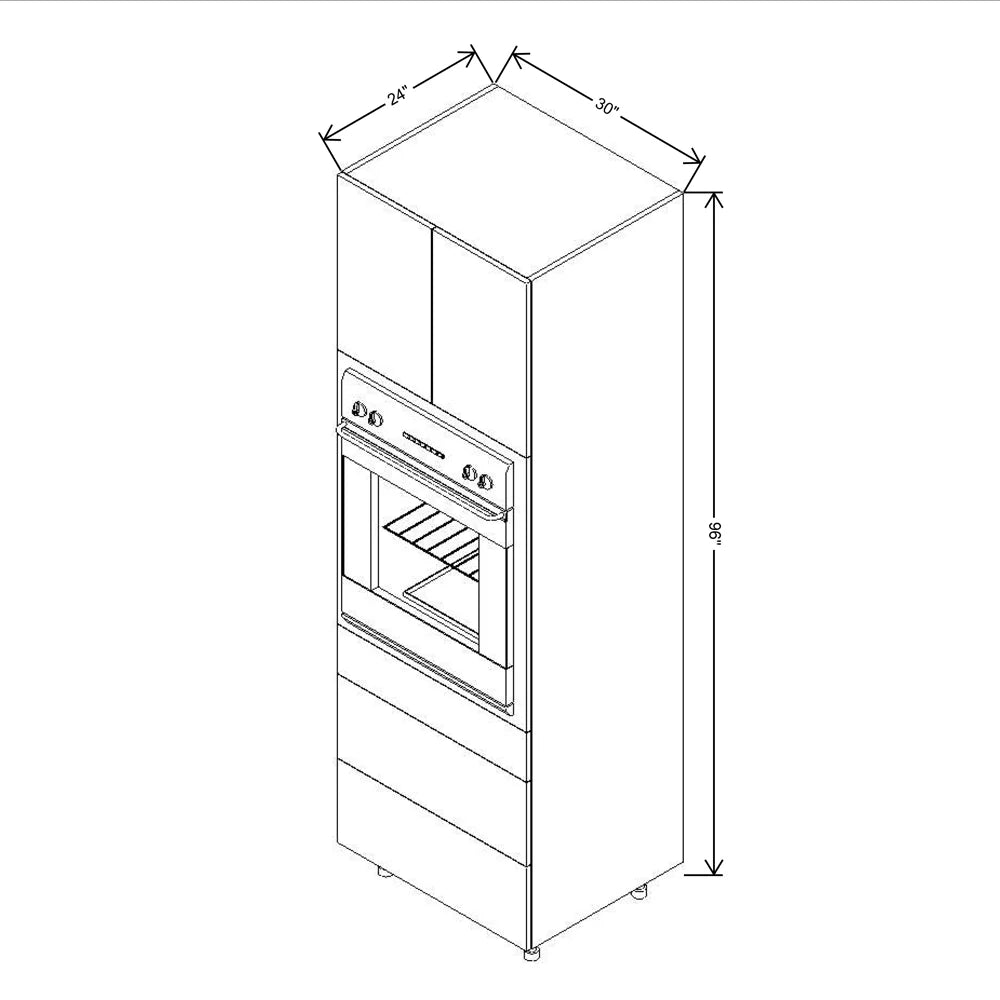 Fabuwood Ovela Catalina Woodline 4 30" W X 96" H X 24" D Single Oven W/3 Drawers Cabinet