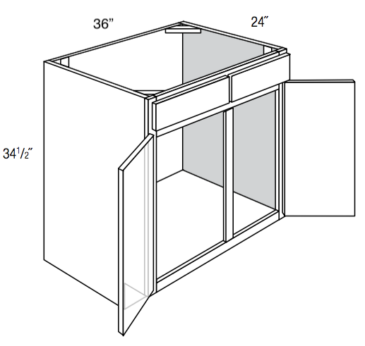 SB36 - RTA Unfinished Shaker - Sink Base Cabinet - Double Doors/False Drawer Front - 36"W x 34.5"H x 24"D