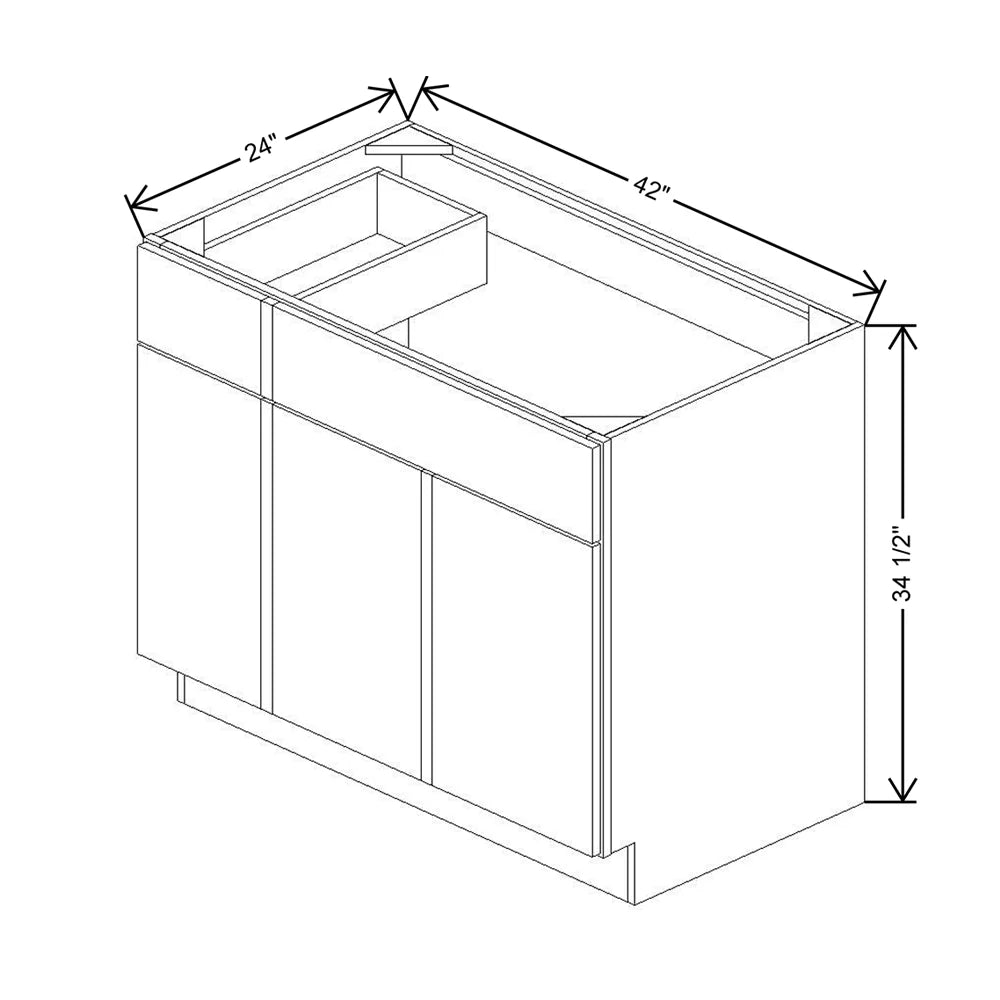 CNC Bedford Country Oak Honey 42" W Left Combination Sink Base Cabinet