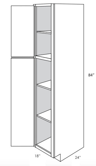 WP1884L - Assembled Perla Raised Panel - Utility Pantry Cabinet - Single Doors - 18"W x 84"H x 24"D - Hinges on Left